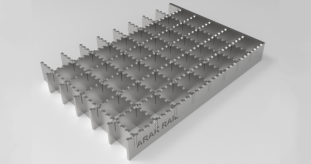 PRESSED GRATING WITH EQUAL STRIPS AND CONTINUOUS SERRATIONS